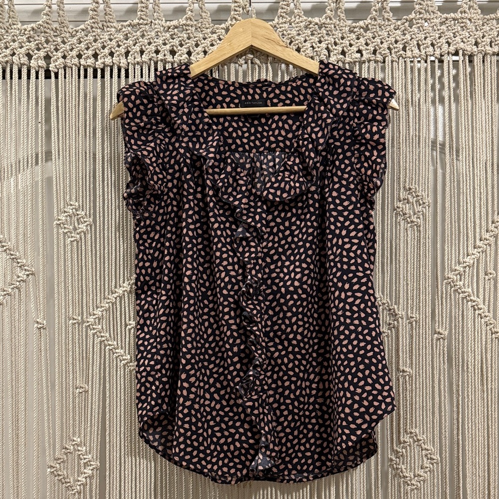 Ann Taylor Black and Pink Patterned Blouse